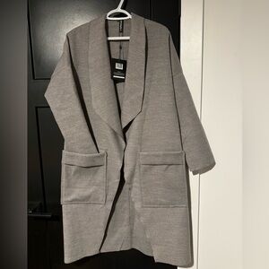 Just Fashion Now Woolen Cloth Long Open Peacoat with Pockets